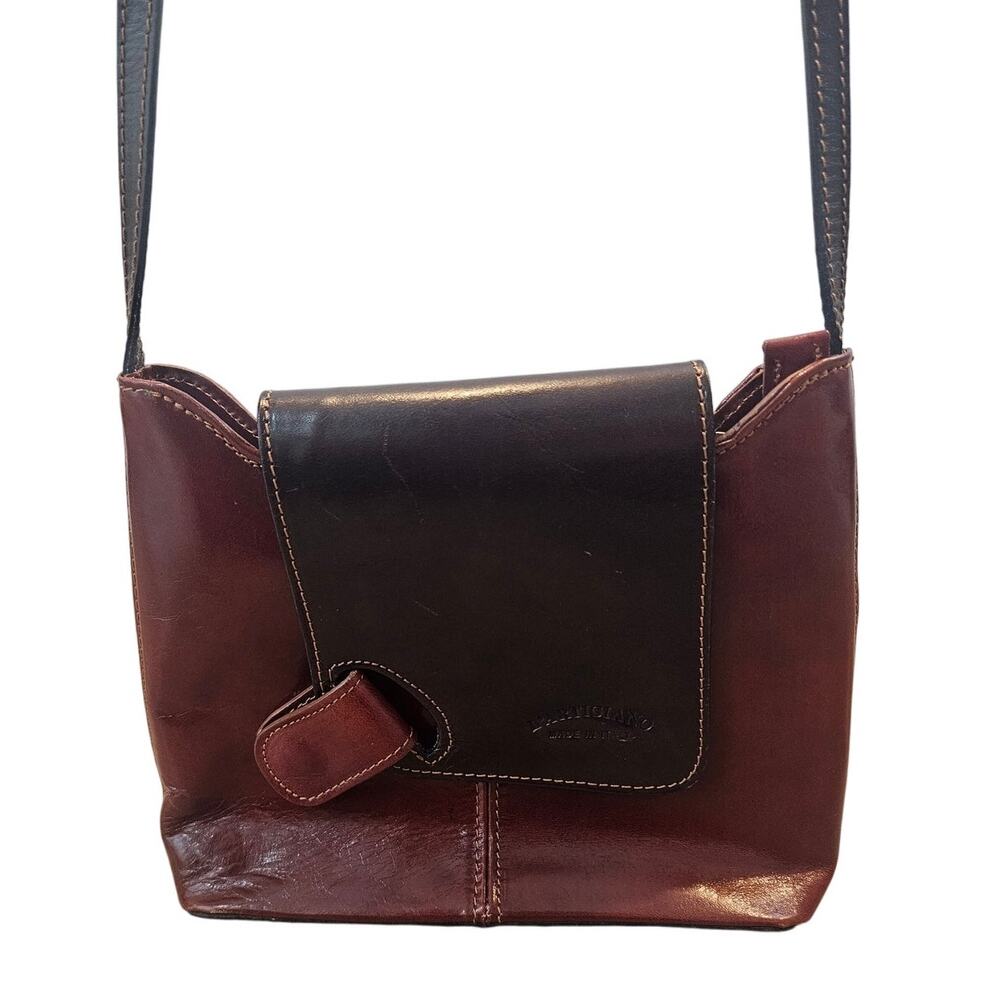 L'Artigiano Italy Brown Leather Flap Crossbody Bag Retro Minimalist Purse OS